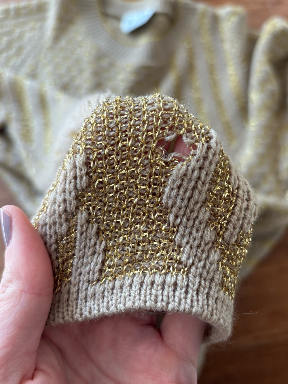 Wye Oaks Vintage Gold and Tan Knit Sweater Made in USA Women's Large - Picture 4 of 6